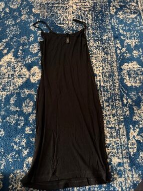 SKIMS Black Ribbed Slip Midi Dress